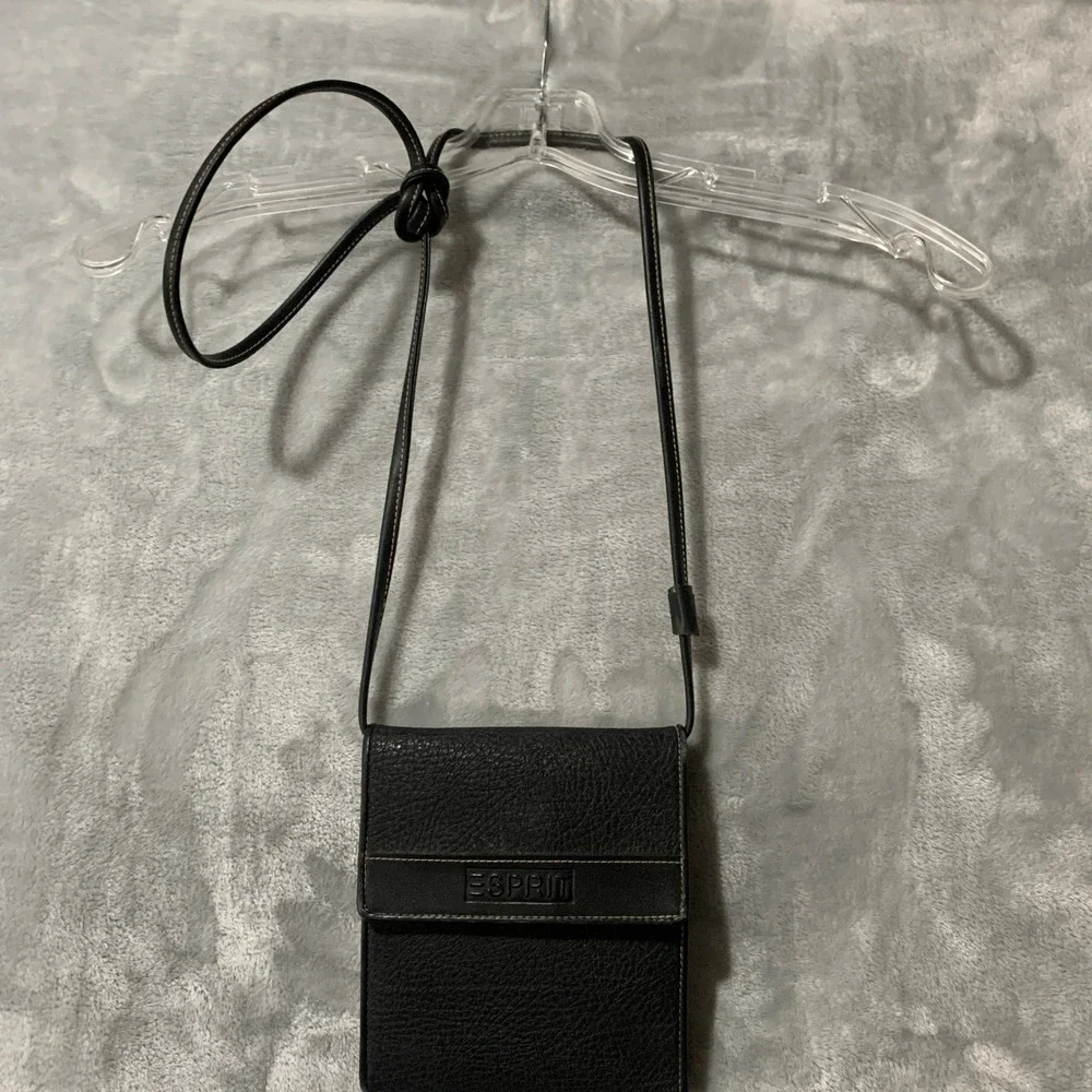 Esprit Black Crossbody Wallet Bag‎ Organizer Multi Compartment Small Purse Vtg
